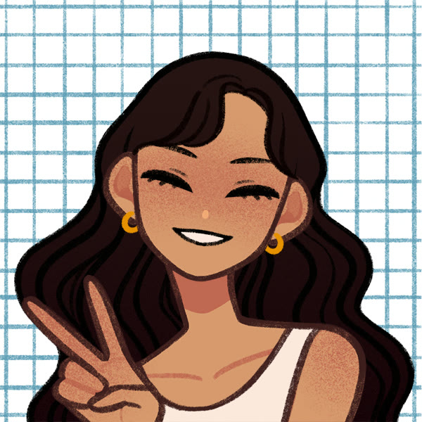 Illustrated portrait of Maya Avendaño smiling and making a peace sign